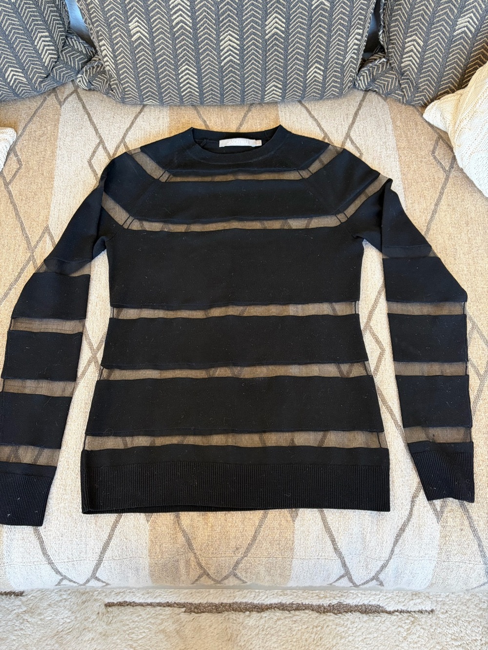 Jason Wu Black Sheer Inset Stripe Women's Wool Sweater